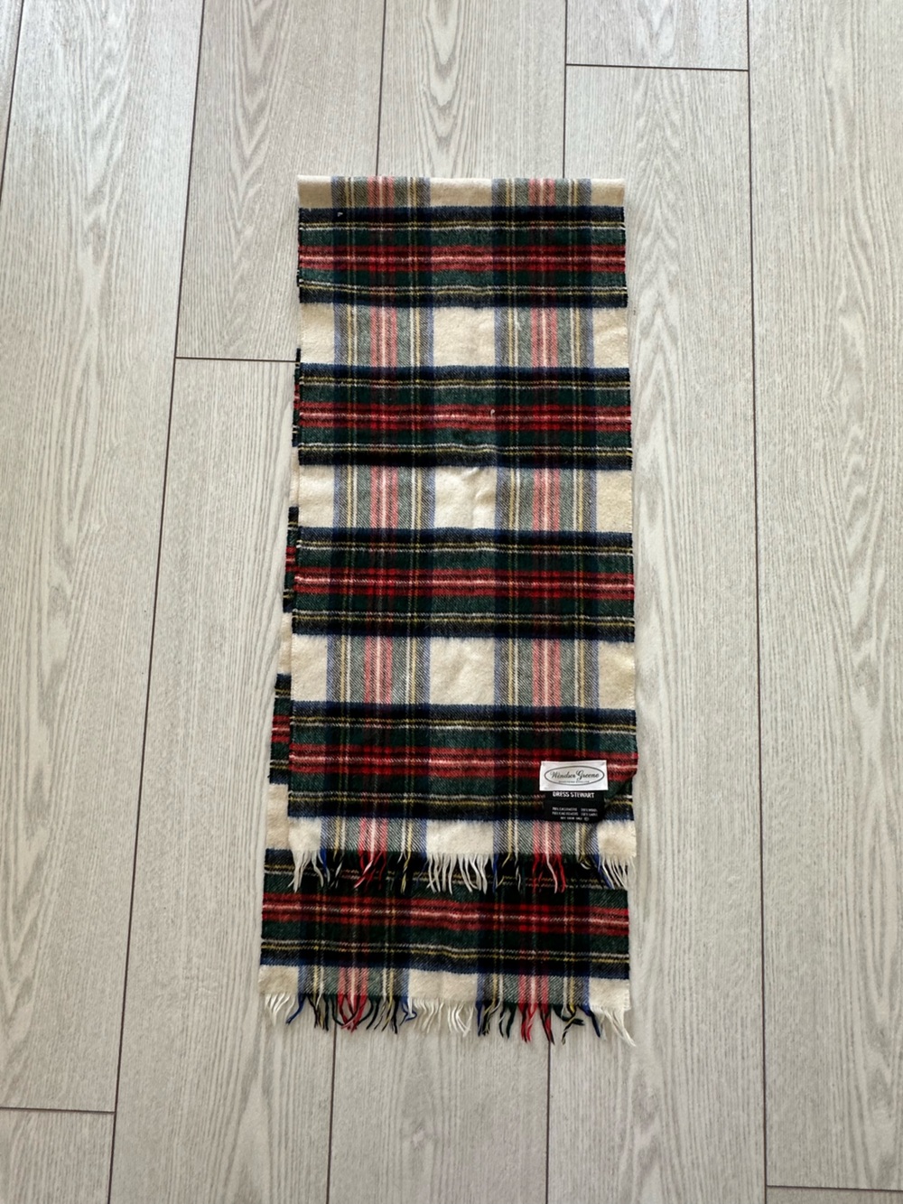 Kids Plaid Fringe Scarf in Cream, Red & Navy - Unbranded